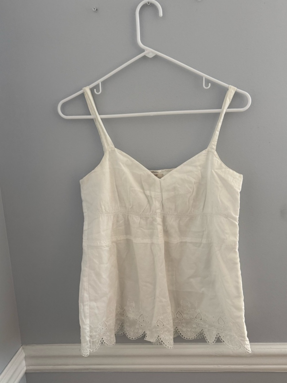 J. Crew White Eyelet Lace Trim Tank Top